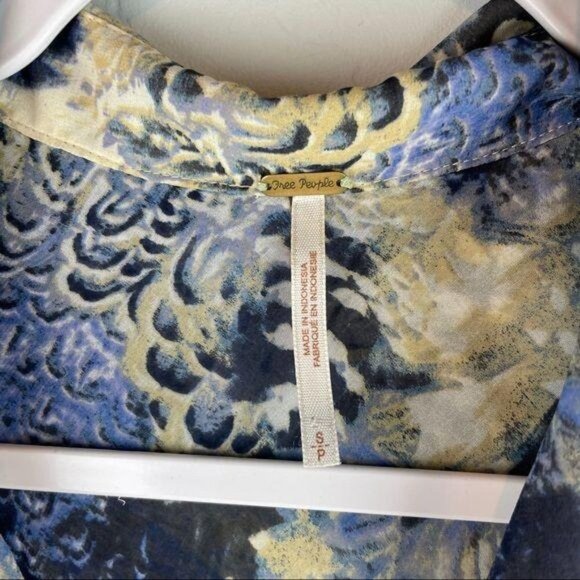 Free People Easy Rider Sheer Chiffon Button Down Blouse Cream and Blue Women's S - Picture 6 of 8